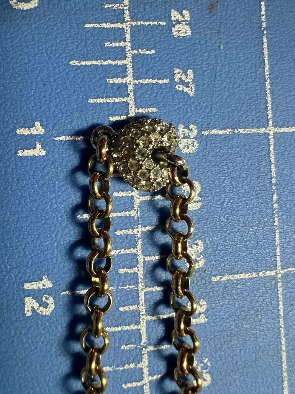 Nolan Miller Gold Tone Chain Link Bracelet with Rhinestone Crystal Heart